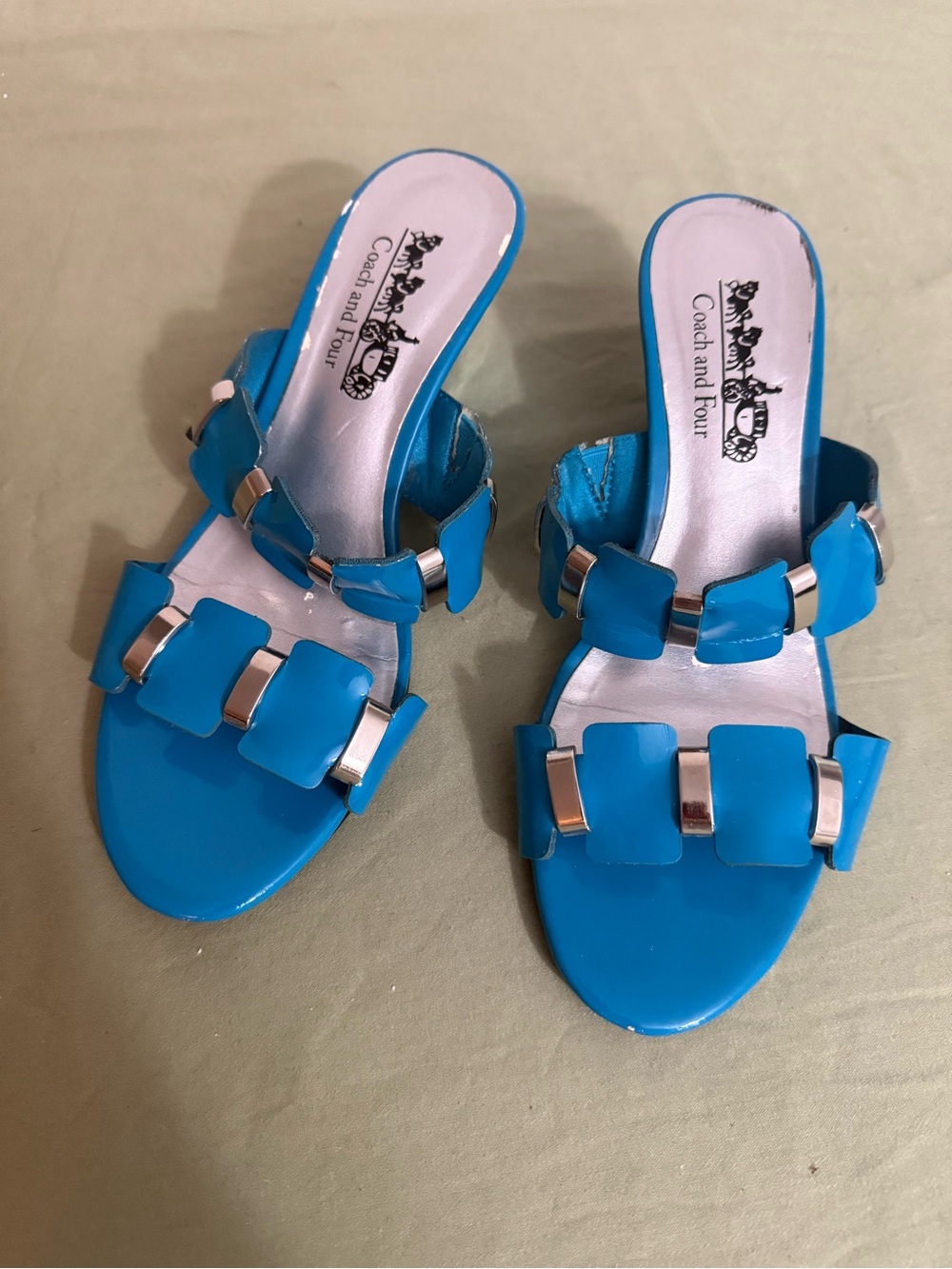Coach and Four Bright Blue Open-Toe Slip-On Mules Size 6